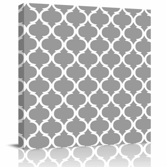 Framed Canvas Wall Art for Living Room Moroccan Lattice Wall Decor, Grey Geometric Classic Aesthetic Paintings for Bedroom Office Kitchen Bathroom, Ready to Hang Artwork Wall Pictures 8x8 Inch