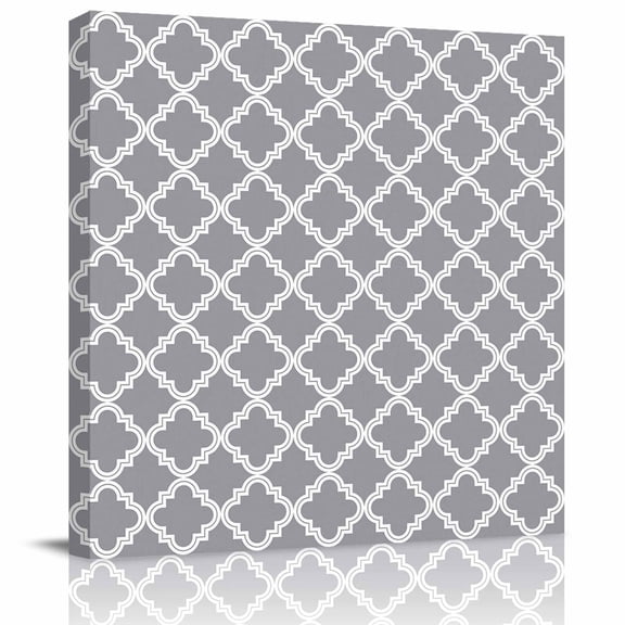 Framed Canvas Wall Art for Living Room Moroccan Pattern Wall Decor, Geometric Trellis Grey Aesthetic Paintings for Bedroom Office Kitchen Bathroom, Ready to Hang Artwork Wall Pictures 8x8 Inch