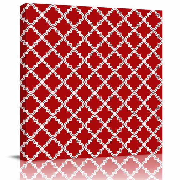 Framed Canvas Wall Art for Living Room Moroccan Pattern Wall Decor, Geometric Trellis Red Aesthetic Paintings for Bedroom Office Kitchen Bathroom, Ready to Hang Artwork Wall Pictures 8x8 Inch