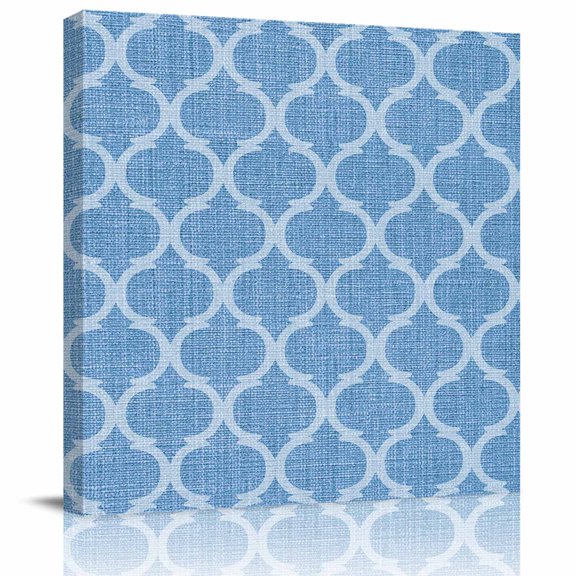 Framed Canvas Wall Art for Living Room Moroccan Texture Wall Decor, Retro Lake Blue Linen Aesthetic Paintings for Bedroom Office Kitchen Bathroom, Ready to Hang Artwork Wall Pictures 8x8 Inch