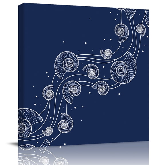 Framed Canvas Wall Art for Living Room Navy Blue Coastal Shell Conch Wall Decor, Bubbles Fluid Waves Aesthetic Paintings for Bedroom Office Kitchen, Ready to Hang Artwork Wall Pictures 8x8 Inch