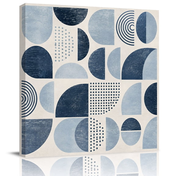 Framed Canvas Wall Art for Living Room Navy Blue Dots Semicircles Wall Decor, Modern Art Geometric Aesthetic Paintings for Bedroom Office Kitchen, Ready to Hang Artwork Wall Pictures 8x8 Inch