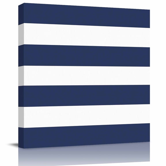Framed Canvas Wall Art for Living Room Navy Blue Stripe Wall Decor, Simple Style Striped Aesthetic Paintings for Bedroom Office Kitchen Bathroom, Ready to Hang Artwork Wall Pictures 8x8 Inch
