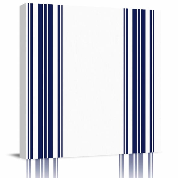 Framed Canvas Wall Art for Living Room Navy Blue Stripes Wall Decor, White Vertical Striped Aesthetic Paintings for Bedroom Office Kitchen Bathroom, Ready to Hang Artwork Wall Pictures 8x8 Inch