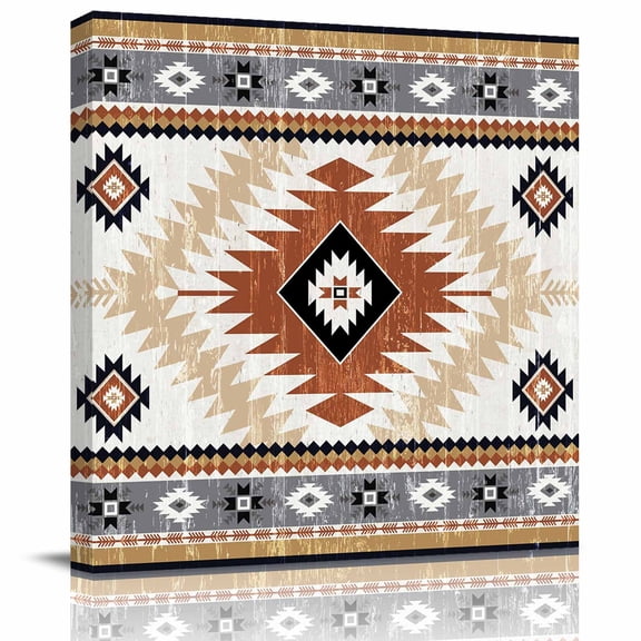 Framed Canvas Wall Art for Living Room Orange Bohemian Wall Decor, Aztec Boho Tribal Aesthetic Paintings for Bedroom Office Kitchen Bathroom, Ready to Hang Artwork Wall Pictures 8x8 Inch
