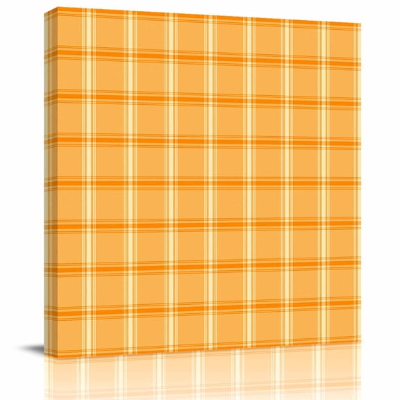 Framed Canvas Wall Art for Living Room Orange Check Plaid Wall Decor, Classic Check Block Aesthetic Paintings for Bedroom Office Kitchen Bathroom, Ready to Hang Artwork Wall Pictures 8x8 Inch
