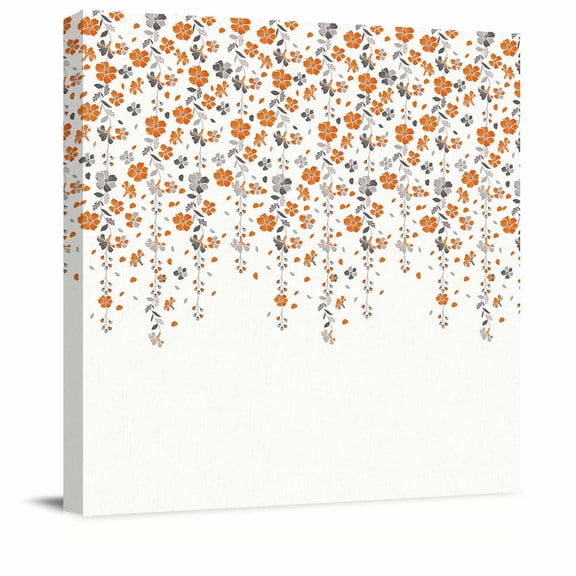 Framed Canvas Wall Art for Living Room Orange Grey Floral Wall Decor, Spring Flowers Aesthetic Paintings for Bedroom Office Kitchen Bathroom, Ready to Hang Artwork Wall Pictures 8x8 Inch