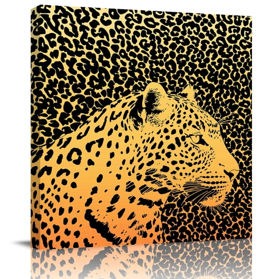 Framed Canvas Wall Art for Living Room Orange Leopard Wall Decor, Wild Portrait Animal Skin Fur Aesthetic Paintings for Bedroom Office Kitchen, Ready to Hang Artwork Wall Pictures 12x12 Inch