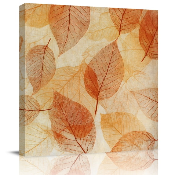 Framed Canvas Wall Art for Living Room Orange Transparent Leaves Wall Decor, Ombre Leaf Veins Aesthetic Paintings for Bedroom Office Kitchen Bathroom, Ready to Hang Artwork Wall Pictures 8x8 Inch
