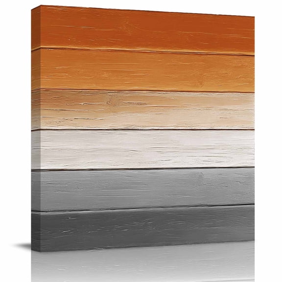 Framed Canvas Wall Art for Living Room Orange Wood Grain Wall Decor, Grey Gradient Wooden Aesthetic Paintings for Bedroom Office Kitchen Bathroom, Ready to Hang Artwork Wall Pictures 8x8 Inch