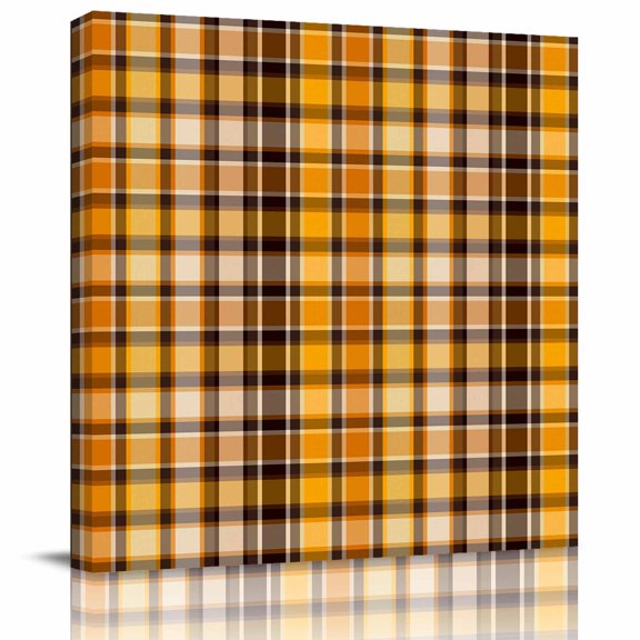 Framed Canvas Wall Art for Living Room Orange Yellow Buffalo Plaid Wall Decor, Classic Check Aesthetic Paintings for Bedroom Office Kitchen Bathroom, Ready to Hang Artwork Wall Pictures 8x8 Inch