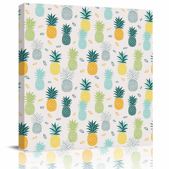 Framed Canvas Wall Art for Living Room Pineapple Wall Decor, Summer Tropical Fruit Aesthetic Paintings for Bedroom Office Kitchen Bathroom, Ready to Hang Artwork Wall Pictures 8x8 Inch