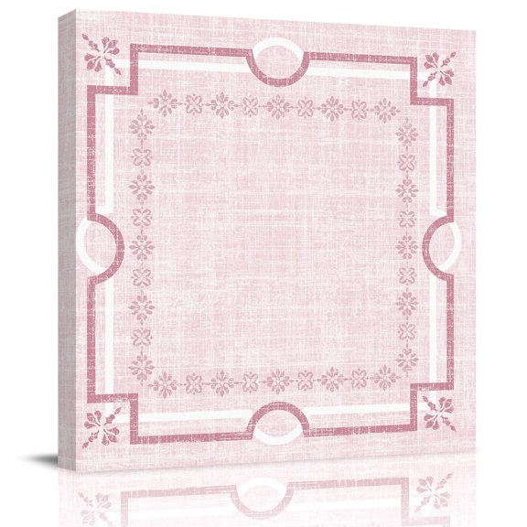Framed Canvas Wall Art for Living Room Pink Linen Border Wall Decor, Floral Lines Frame Aesthetic Paintings for Bedroom Office Kitchen Bathroom, Ready to Hang Artwork Wall Pictures 8x8 Inch