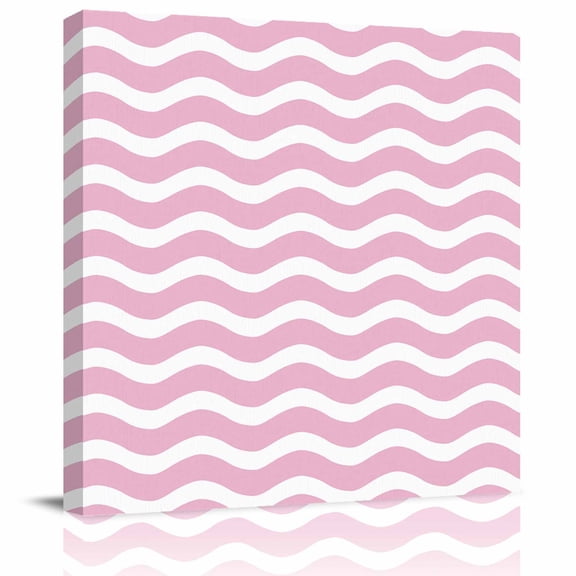 Framed Canvas Wall Art for Living Room Pink Nautical Waves Wall Decor, Lines Stripes Aesthetic Paintings for Bedroom Office Kitchen Bathroom, Ready to Hang Artwork Wall Pictures 8x8 Inch