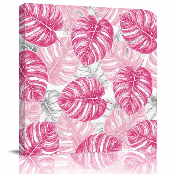 Framed Canvas Wall Art for Living Room Pink Palm Leaves Wall Decor, Tropical Plant Tortoise Aesthetic Paintings for Bedroom Office Kitchen Bathroom, Ready to Hang Artwork Wall Pictures 8x8 Inch