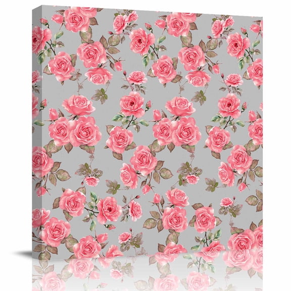 Framed Canvas Wall Art for Living Room Pink Rose Wall Decor, Flower Grey Aesthetic Paintings for Bedroom Office Kitchen Bathroom, Ready to Hang Artwork Wall Pictures 8x8 Inch