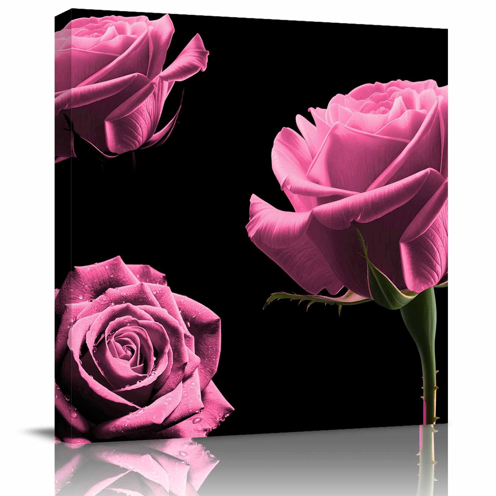 Framed Canvas Wall Art for Living Room Pink Rose Wall Decor, Vintage ...