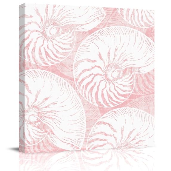 Framed Canvas Wall Art for Living Room Pink Shell Wall Decor, Coastal Conch Ocean Marine Life Aesthetic Paintings for Bedroom Office Kitchen Bathroom, Ready to Hang Artwork Wall Pictures 8x8 Inch