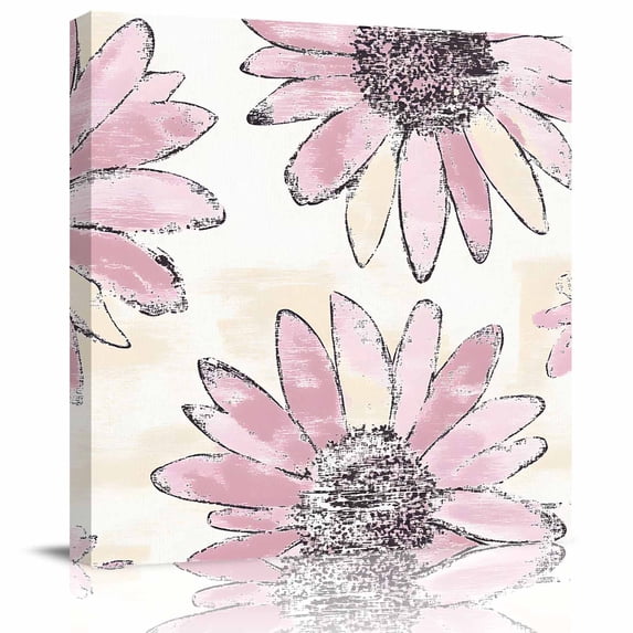 Framed Canvas Wall Art for Living Room Pink Sunflower Wall Decor, Flower Field Aesthetic Paintings for Bedroom Office Kitchen Bathroom, Ready to Hang Artwork Wall Pictures 8x8 Inch