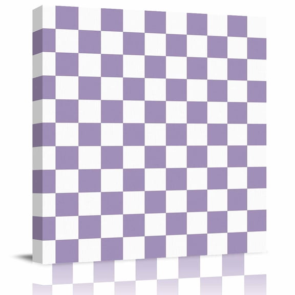 Framed Canvas Wall Art for Living Room Purple Checkerboard Wall Decor, Classic Squares Plaid Aesthetic Paintings for Bedroom Office Kitchen Bathroom, Ready to Hang Artwork Wall Pictures 8x8 Inch