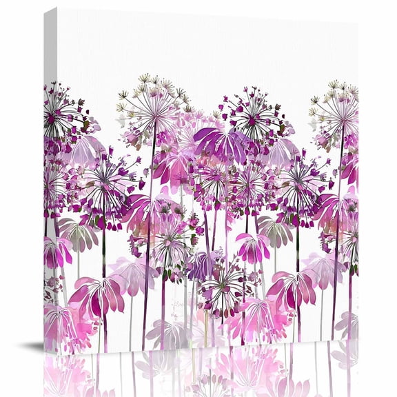 Framed Canvas Wall Art for Living Room Purple Dandelion Wall Decor, Spring Bloom Flowers Aesthetic Paintings for Bedroom Office Kitchen Bathroom, Ready to Hang Artwork Wall Pictures 8x8 Inch