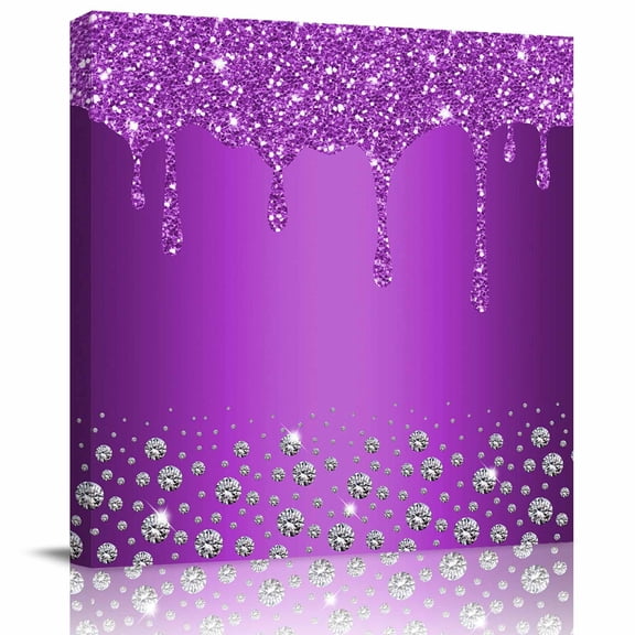 Framed Canvas Wall Art for Living Room Purple Diamond Wall Decor, Luxury Bling Water Drop Aesthetic Paintings for Bedroom Office Kitchen Bathroom, Ready to Hang Artwork Wall Pictures 8x8 Inch