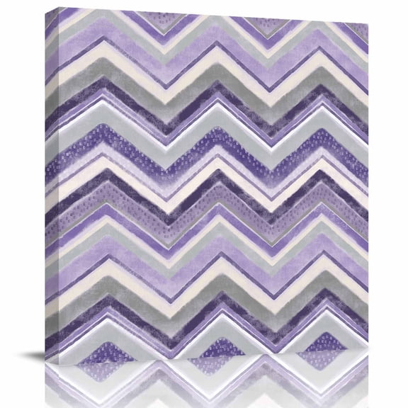 Framed Canvas Wall Art for Living Room Purple Grey Chevron Wall Decor, Geometric Design Stripe Aesthetic Paintings for Bedroom Office Kitchen Bathroom, Ready to Hang Artwork Wall Pictures 8x8 Inch