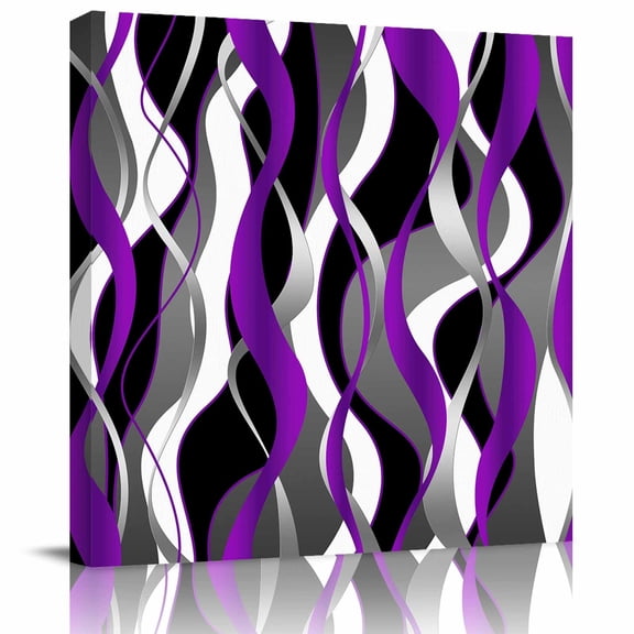 Framed Canvas Wall Art for Living Room Purple Grey Lines Wall Decor, Modern Abstract Stripes Aesthetic Paintings for Bedroom Office Kitchen Bathroom, Ready to Hang Artwork Wall Pictures 8x8 Inch