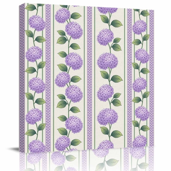 Framed Canvas Wall Art for Living Room Purple Hydrangea Flower Wall Decor, Flower Vines Stripes Aesthetic Paintings for Bedroom Office Kitchen Bathroom, Ready to Hang Artwork Wall Pictures 8x8 Inch