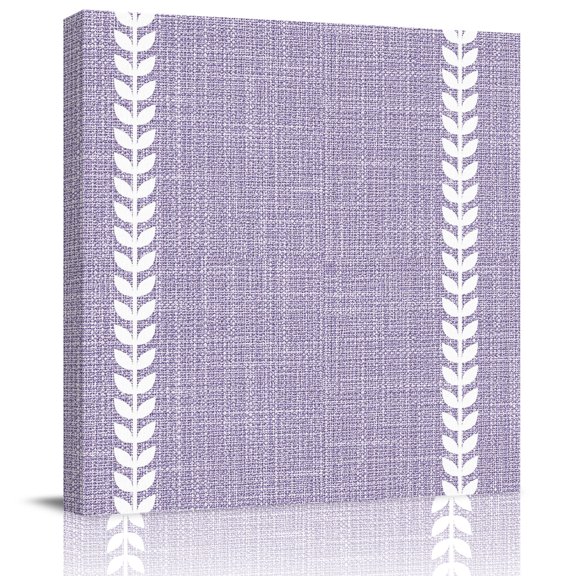 Framed Canvas Wall Art for Living Room Purple Linen Leaf Vines Wall Decor, Vertical Border Lines Aesthetic Paintings for Bedroom Office Kitchen Bathroom, Ready to Hang Artwork Wall Pictures 8x8 Inch