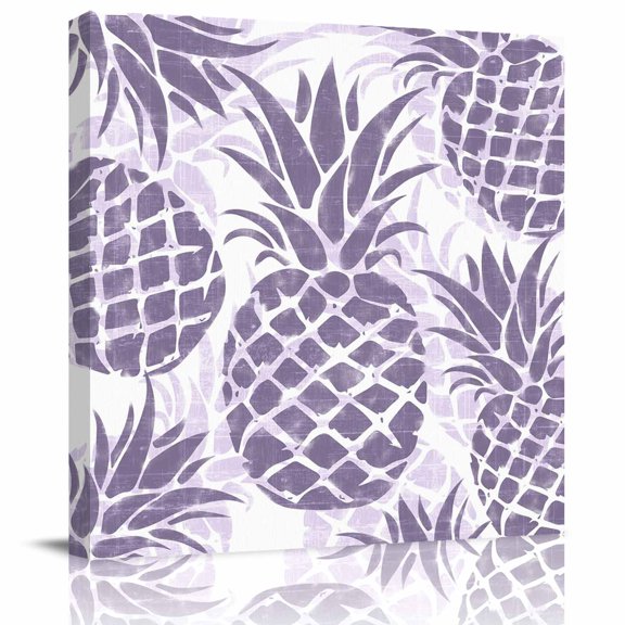 Framed Canvas Wall Art for Living Room Purple Pineapple Wall Decor, Summer Tropical Fruit Leaves Aesthetic Paintings for Bedroom Office Kitchen Bathroom, Ready to Hang Artwork Wall Pictures 8x8 Inch
