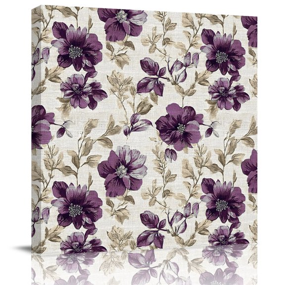 Framed Canvas Wall Art for Living Room Purple Rose Bloom Wall Decor, Floral Leaves Branches Aesthetic Paintings for Bedroom Office Kitchen Bathroom, Ready to Hang Artwork Wall Pictures 8x8 Inch