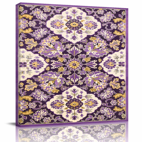 Framed Canvas Wall Art for Living Room Purple Yellow Boho Flower Wall Decor, Bohemian Tribe Style Aesthetic Paintings for Bedroom Office Kitchen, Ready to Hang Artwork Wall Pictures 8x8 Inch