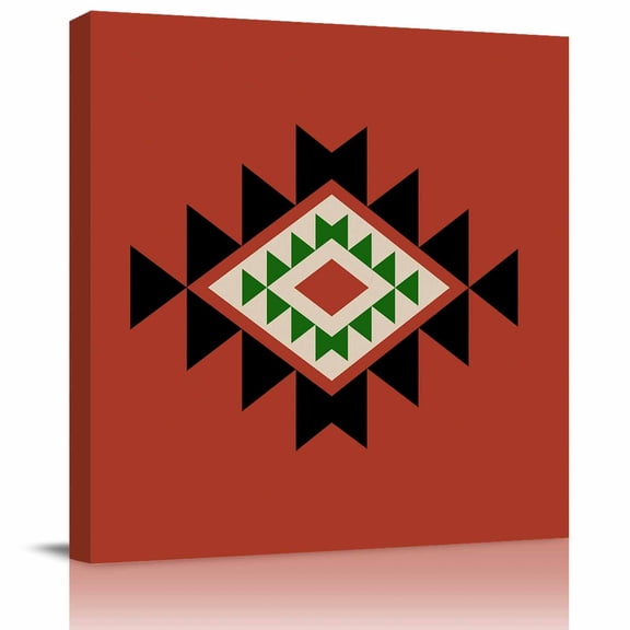 Framed Canvas Wall Art for Living Room Red Aztec Wall Decor, Boho Western Tribal Pattern Aesthetic Paintings for Bedroom Office Kitchen Bathroom, Ready to Hang Artwork Wall Pictures 8x8 Inch