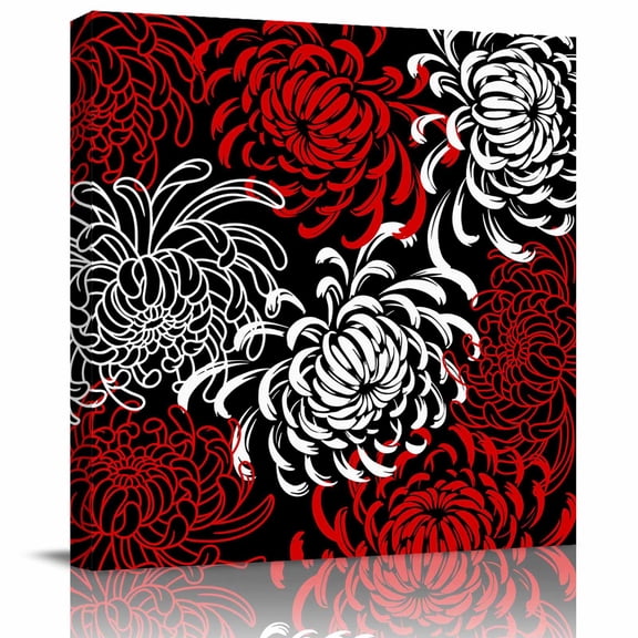 Framed Canvas Wall Art for Living Room Red Floral Wall Decor, Gradient Abstract Flowers Aesthetic Paintings for Bedroom Office Kitchen Bathroom, Ready to Hang Artwork Wall Pictures 8x8 Inch