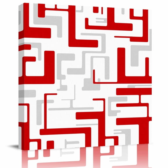 Framed Canvas Wall Art for Living Room Red Geometric Stripes Wall Decor, Modern Abstract Lines Aesthetic Paintings for Bedroom Office Kitchen Bathroom, Ready to Hang Artwork Wall Pictures 8x8 Inch