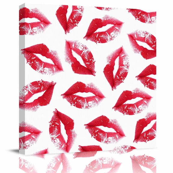 Framed Canvas Wall Art for Living Room Red Lipprint Wall Decor, Sexy Lip Aesthetic Paintings for Bedroom Office Kitchen Bathroom, Ready to Hang Artwork Wall Pictures 8x8 Inch