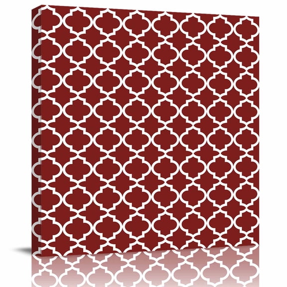 Framed Canvas Wall Art for Living Room Red Morocco Texture Wall Decor, Geometric Aesthetic Paintings for Bedroom Office Kitchen Bathroom, Ready to Hang Artwork Wall Pictures 8x8 Inch