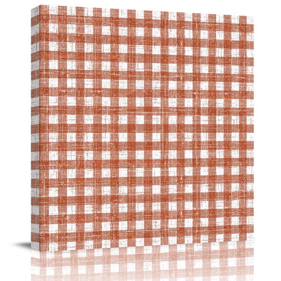 Framed Canvas Wall Art for Living Room Red Orange Buffalo Plaid Wall Decor, Classic Checked Stripes Aesthetic Paintings for Bedroom Office Kitchen, Ready to Hang Artwork Wall Pictures 8x8 Inch