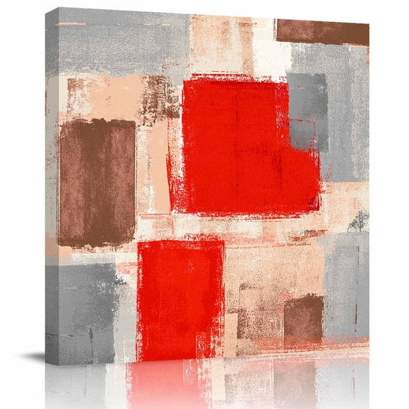 Framed Canvas Wall Art for Living Room Red Paint Wall Decor, Graffiti Abstract Art Aesthetic Paintings for Bedroom Office Kitchen Bathroom, Ready to Hang Artwork Wall Pictures 8x8 Inch