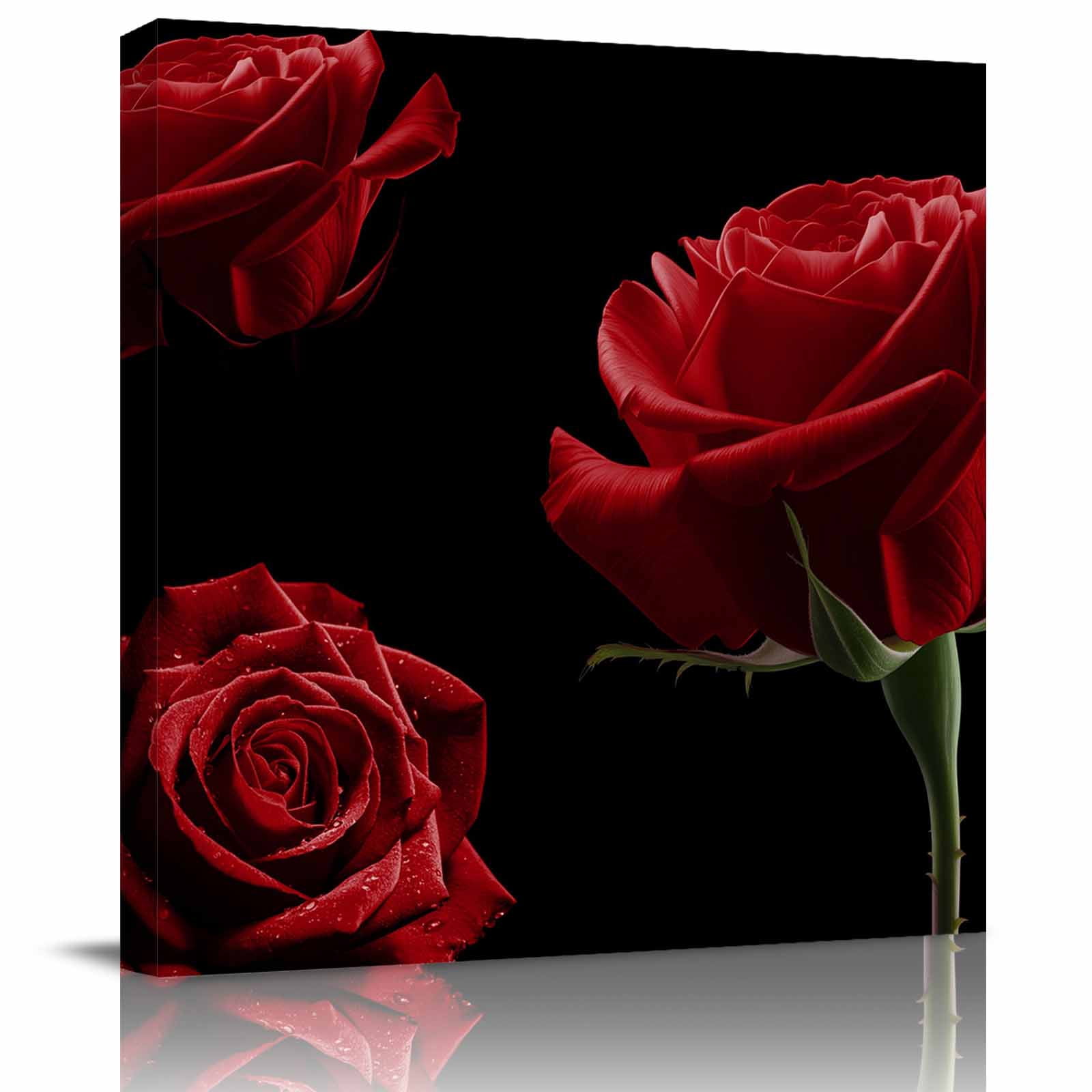 Framed Canvas Wall Art for Living Room Red Rose Wall Decor, Vintage