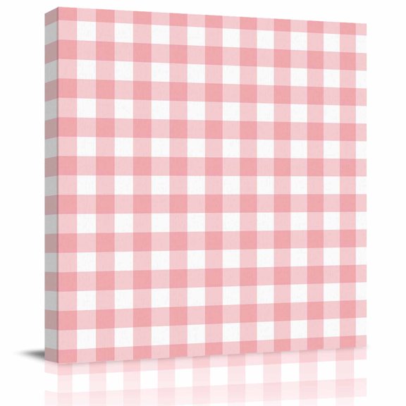 Framed Canvas Wall Art for Living Room Romantic Love Wall Decor, Pink Buffalo Check Plaid Aesthetic Paintings for Bedroom Office Kitchen Bathroom, Ready to Hang Artwork Wall Pictures 8x8 Inch