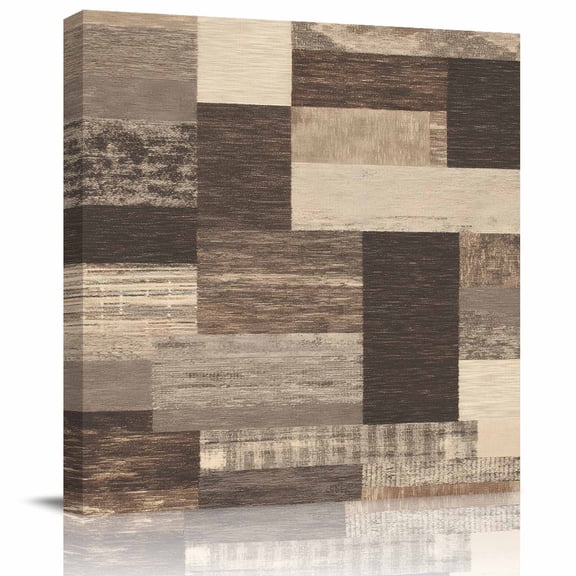 Framed Canvas Wall Art for Living Room Rustic Brown Wood Plank Wall Decor, Farmhouse Collage Block Aesthetic Paintings for Bedroom Office Kitchen, Ready to Hang Artwork Wall Pictures 8x8 Inch