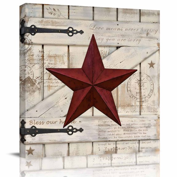 Framed Canvas Wall Art for Living Room Rusty Barn Star Doors Wall Decor, Red Retro Rustic Walls Aesthetic Paintings for Bedroom Office Kitchen Bathroom, Ready to Hang Artwork Wall Pictures 8x8 Inch
