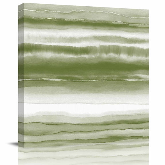 Framed Canvas Wall Art for Living Room Sage Green Abstract Waves Wall Decor, Stripes Watercolor Gradient Aesthetic Paintings for Bedroom Office Kitchen, Ready to Hang Artwork Wall Pictures 8x8 Inch