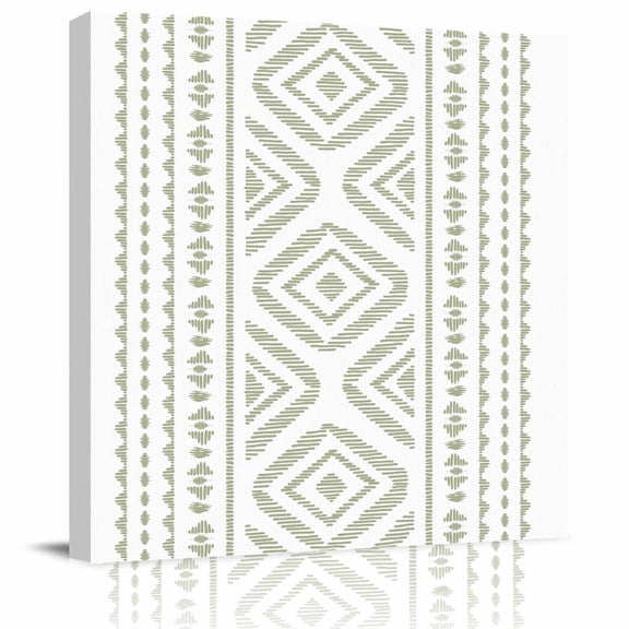 Framed Canvas Wall Art for Living Room Sage Green Boho Wall Decor, Geometric Tribe Bohemian Style Aesthetic Paintings for Bedroom Office Kitchen, Ready to Hang Artwork Wall Pictures 8x8 Inch