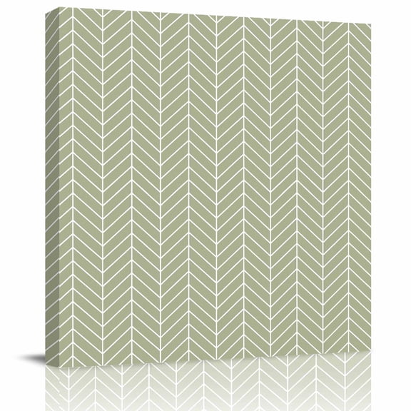 Framed Canvas Wall Art for Living Room Sage Green Chevron Stripes Wall Decor, Modern Geometric Texture Aesthetic Paintings for Bedroom Office Kitchen, Ready to Hang Artwork Wall Pictures 8x8 Inch