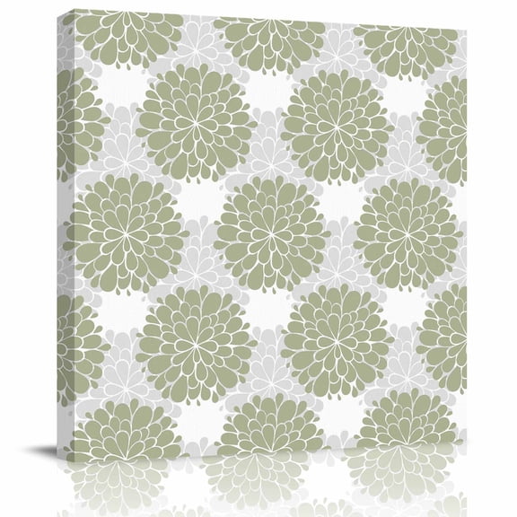 Framed Canvas Wall Art for Living Room Sage Green Dahlia Flowers Wall Decor, Grey Floral Aesthetic Paintings for Bedroom Office Kitchen Bathroom, Ready to Hang Artwork Wall Pictures 8x8 Inch