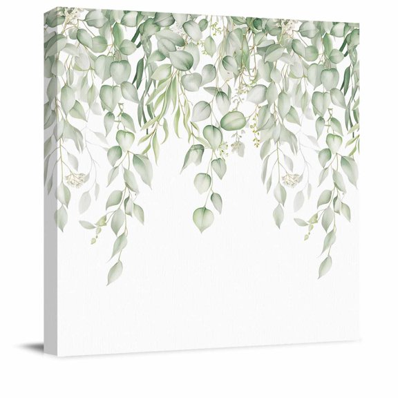 Framed Canvas Wall Art for Living Room Sage Green Eucalyptus Leaves Wall Decor, Watercolor Leaf Branch Aesthetic Paintings for Bedroom Office Kitchen, Ready to Hang Artwork Wall Pictures 8x8 Inch