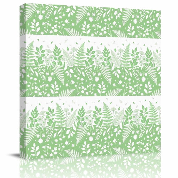 Framed Canvas Wall Art for Living Room Sage Green Fern Leaves Wall Decor, Spring Wildflower Stripes Aesthetic Paintings for Bedroom Office Kitchen, Ready to Hang Artwork Wall Pictures 12x12 Inch